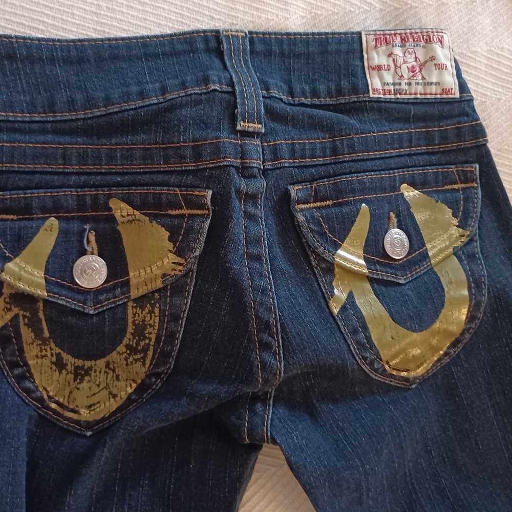 EUC True Religion sz 25 Women’s Low-Rise Rear-Flap Becky Bootcut Blue Jeans - Picture 9 of 16